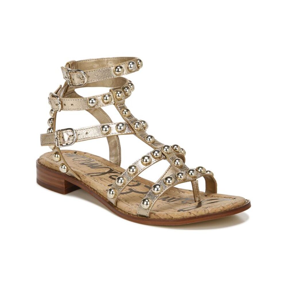 NWT SAM EDELMAN Womens Beige Snake Eavan Block Heel Leather Thong Sandals 5.5 M
